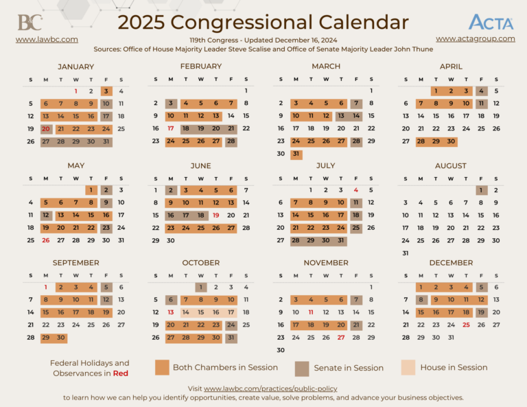 2025 Congressional Calendar Bergeson & Campbell, P.C.